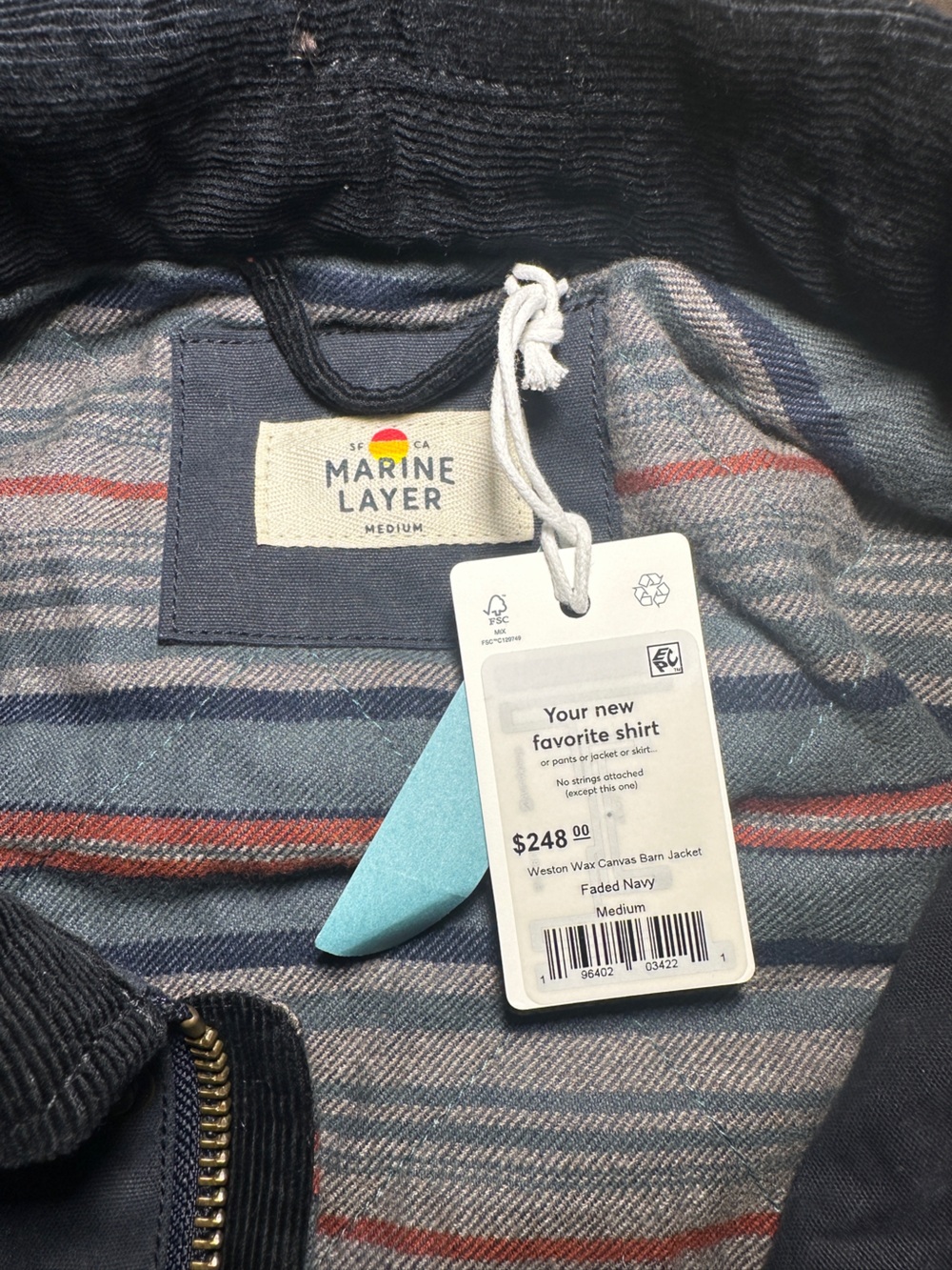 Marine Layer Navy Blue Field Jacket with Corduroy Trim - Picture 13 of 15